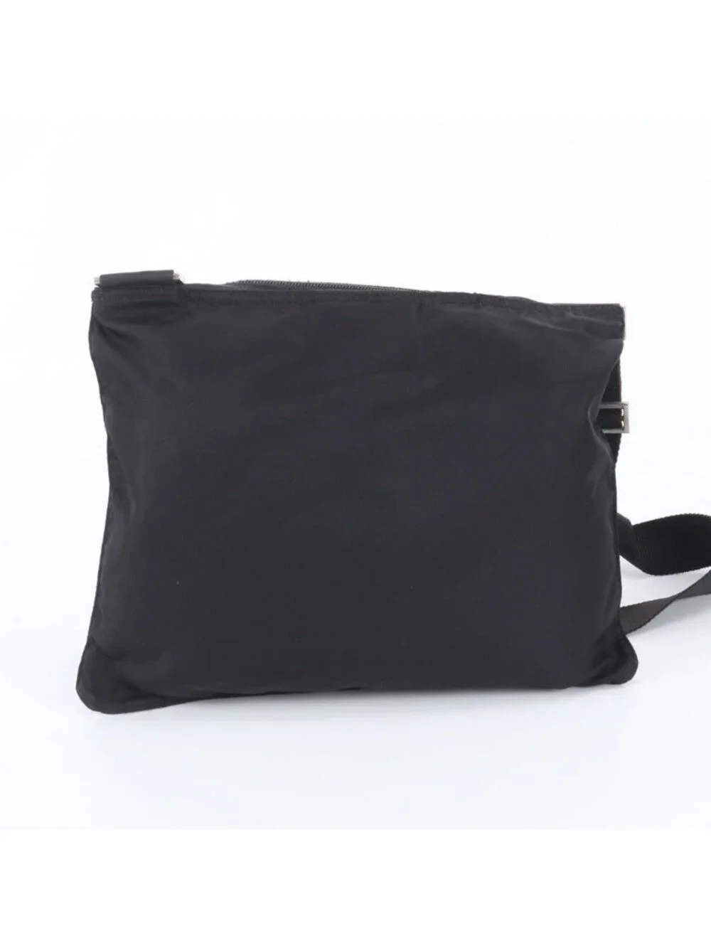Prada Tessuto Nylon Triangle Logo Leather Shoulder Bag Crossbody Messenger Black
